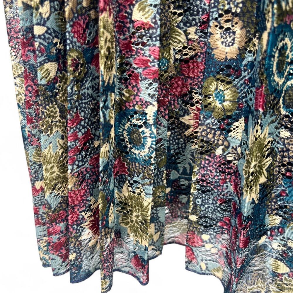 Vintage 70's Women's Pleated Flutter Sleeve Dress M Floral Lace - Picture 4 of 6